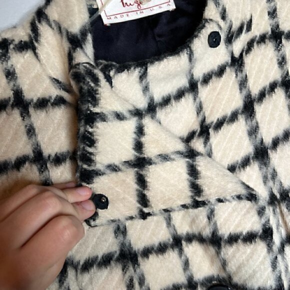 Pauline Trigere Vintage black and white wool window pane Mod Swing coat - Picture 4 of 6